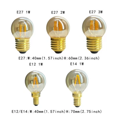 Vintage E14 E27 1W-3W LED COB Filament Globe Retro Light Bulb Warm Yellow 220V - Image 1 of 4
