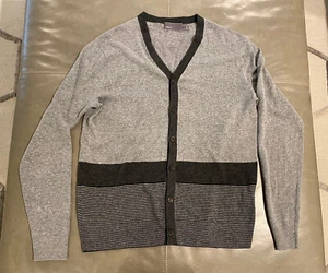 Vince Mens Cardigan Jacket Linen Blend Large Gray Black Stripes $395 - Picture 1 of 6