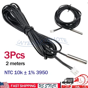 3PCS NTC Temperature Sensor Waterproof Probe Cable 2meters Wire 10K 1% 3950 USA - Picture 1 of 8
