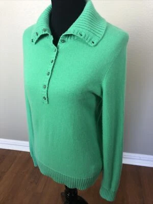 Suéter Jones New York Signature Talla M 100% Cachemira Cuello 1/4 Botón Verde COMO NUEVO Foto 1 de 4