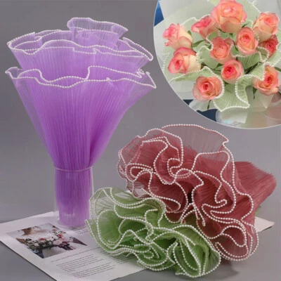 1PC Pearl Edge Wave Mesh Yarn Flower Bouquet Wrapping Lace Paper Gift Packing - Image 1 of 4