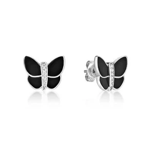 925 Sterling Silver Butterfly Stud Earrings With Black Onyx and Cubic Zirconia - Picture 1 of 18