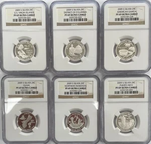 2009 S Silver Proof Quarters US Territories 6 Coin Set NGC PF69 Ultra Cameo - Picture 1 of 4