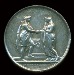 MEDALLA FRANCESA DE PLATA .950 RECUERDO DE BODA 1859 por P. MONTANGNY GRABADO - Imagen 1 de 3