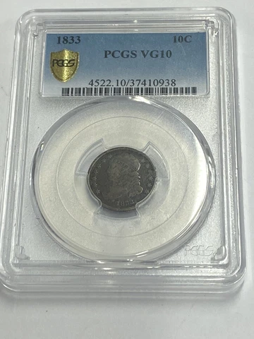1833-P Capped Bust Silver Dime 10C PCGS VG10 Cover