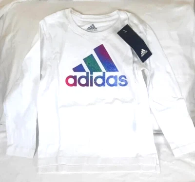 Camiseta Adidas Niñas Manga Larga Vent Gráfico Talla 4 Blanco Rosa NUEVA con etiquetas Foto 1 de 4