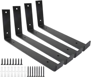 Shelf Brackets 12 Inch 4PCS Heavy Duty Frosted Black Wall Bracket with Lip for F - Picture 1 of 12