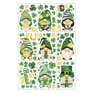 9 Sheets Patricks Day Leprechaun Gnome Coin Print Window Clings Stickers Decals - Picture 1 of 8