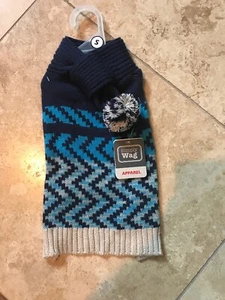 Simply Wag Blue ZIG ZAG SCARF SWEATER Puppy/Dog small - Picture 1 of 1