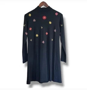 Vintage Karin Stevens Floral Embroidered Wool Blend Sweater Dress Sz SP - Picture 1 of 7