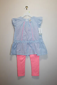 CARTER'S GIRLS OUTFIT 2PCS TUNI TOP & LEGGINGS STRIPED BLUE PINK SIZE 4T