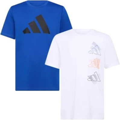 男孩阿迪达斯 2 件装活动 T 恤 L 码 14 - 16 蓝色和白色 — 第 1/4 张图片