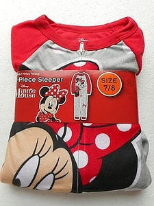 Disney Minnie Mouse Girls One-Piece Fleece Sleeper Pajama Size 7/8 - Picture 1 of 3