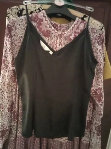 Next Womens Black Elegant Satin Finish Strappy Camisole Vest Summer Top Size 10 - Picture 1 of 6