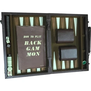 Vintage Classic Board Game Backgammon Set With Brown Leather Suit Case - Picture 1 of 6