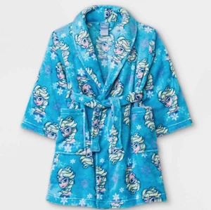 Disney Frozen Pajama Bathrobe-8-Elsa- Blue Robe-Belted-Plush-Princess - Picture 1 of 2