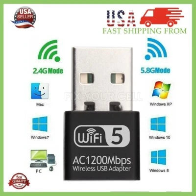 Wireless Lan USB PC WiFi Adapter Network 802.11AC 1200Mbps Dual Band 2.4G / 5G - Image 1 of 4