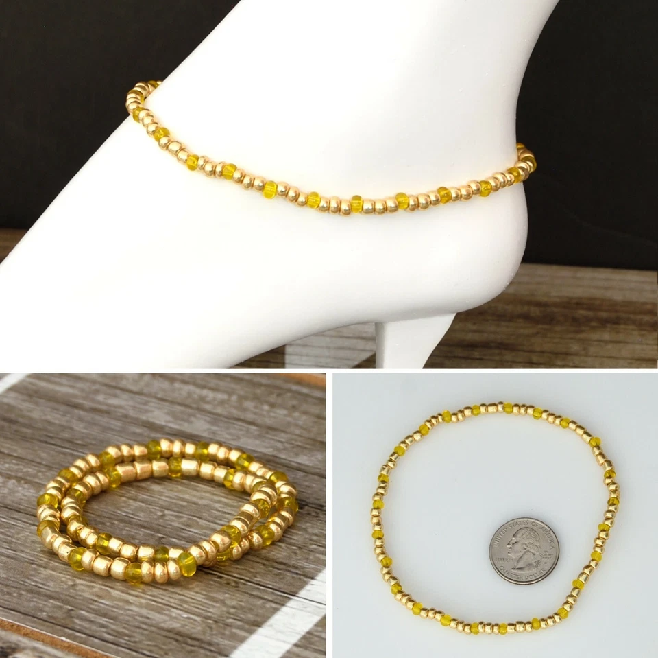Pulsera tobillera elástica con cuentas de vidrio - Colección dorada Foto 1 de 1