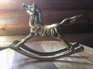 Brass Rocking Horse Pony Mare Stallion Rustic Decor Equine Paperweight Vintage - Picture 1 of 3
