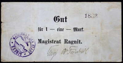 RAGNIT / NEMAN, KALININGRAD 1914 1 Mark WWI German Notgeld Russia East Prussia - Image 1 of 2