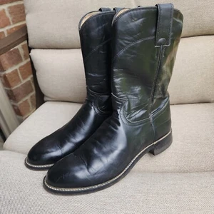 Justin 3133 Men's Size 9D Black Leather Roper Cowboy Western Boots USA - Picture 1 of 13