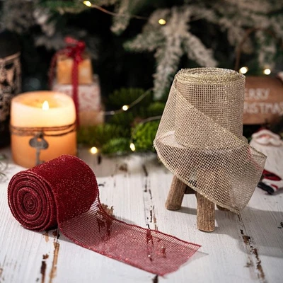 Christmas Ribbon for Tree Wreath 5M Length 6 3CM Width Fabric Material - Image 1 of 4