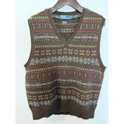 Vintage Polo Ralph Lauren Men's Wool Brown Patterned V Neck Sweater Vest Sz XL - Image 1 of 4