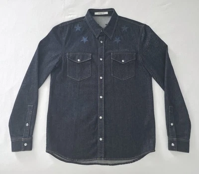 MENS GIVENCHY EMBROIDERY STAR PATCH APPLIQUE BLUE DENIM LONG SLEEVE SHIRT - Image 1 of 4