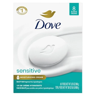 Dove Beauty Bar Sensitive Skin Soap 8 Bars Fragrance Free 3.75 oz - Image 1 of 4