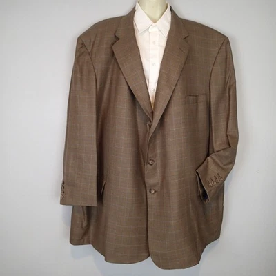 Holland & Sherry Blazer Mens 58 Jacket Sport Coat light brown plaid - Image 1 of 4