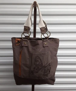 Life is Good Canvas Bucket Style Tote Bag, Butterfly Embroidery - Picture 1 of 9