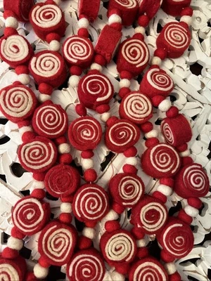 Guirnalda de lana de menta de Navidad rojo blanco bastón de caramelo decoración 6 pies lote de 2 Foto 1 de 4