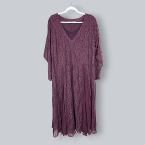 Vintage Nostalgia Burgundy Long Sleeve Lace Maxi Dress Grunge Gothic Size 1X - Picture 1 of 8