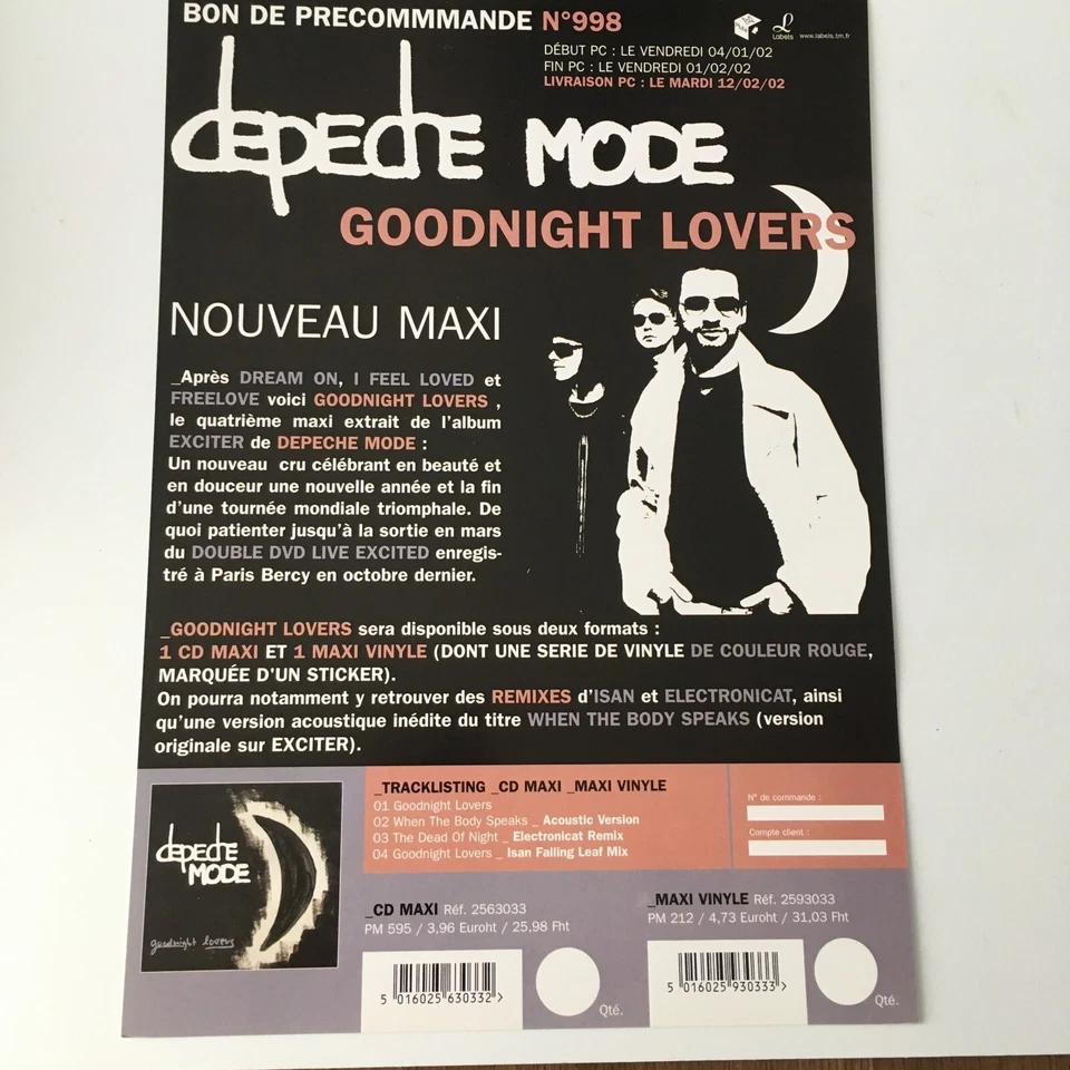 DEPECHE MODE - GOODNIGHT LOVERS - last copy - RARE FRENCH PRESS/KIT - Photo 1/1