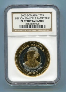 NGC Proof PF 67 Cameo Somalia Bimetalic 2000 Nelson Mandela 250s Rare Coin - Picture 1 of 4
