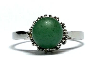 ANILLO VINTAGE ORO BLANCO 18K JADE VERDE BOLA JADEÍTA BANDA LISA TALLA 8,75 Foto 1 de 4