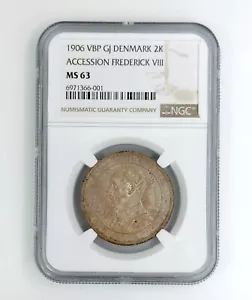 1906 VBP GJ Denmark 2 KRONER Frederik VIII Death of Christian IX NGC MS-63 - Picture 1 of 4
