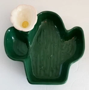 Green Saguaro Cactus Chip & Dip Set Bowl Ceramic 13" - Picture 1 of 18