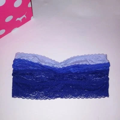 Sujetador Victoria Secret ROSA Bandeau Pequeño Sin Tirantes Azul Rayas Encaje Sin Forro Nuevo Foto 1 de 3