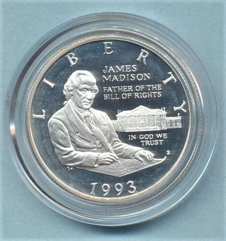 1993 S James Madison Proof Silver Half Dollar Commemorative  FREE SHIP Cover