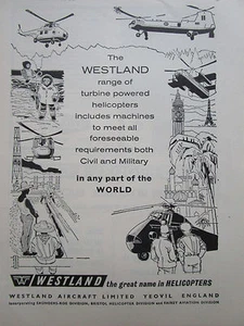 10/1961 PUB WESTLAND FLUGZEUG WESSEX BELVEDERE HELIKOPTER HUBSCHRAUBER ANZEIGE - Bild 1 von 1