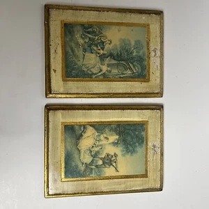 Vintage Made In Italy Picture Wood 6 X 7.75" Set Of 2 - Picture 1 of 5