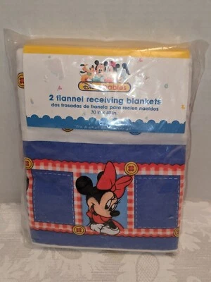 Disney Babies Set Of 2 Flannel Receiving Blankets Minnie Mouse 30"x40" *NEW* Foto 1 de 4