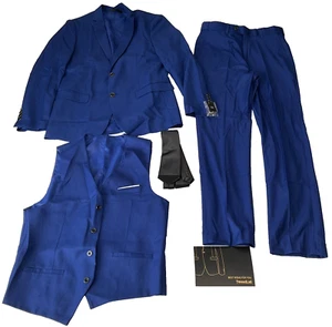Tweedlad 4 Piece Suit Set Mens Size XS Blue Black Tie Slim Fit - Picture 1 of 21