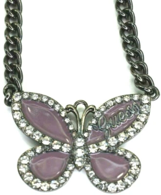 Collar Guess Mariposa Cadena y Colgante Esmalte Estrás Púrpura Foto 1 de 4