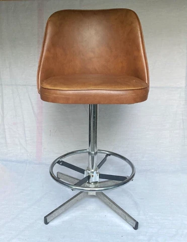 VINTAGE MCM ADMIRAL INDUSTRIES CHROME VINYL BAR STOOL WITH BACK AND FOOT REST Cover