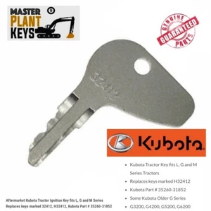 Llave de encendido para tractor Kubota serie L, G, M - H32412 Kubota parte # 35260-31852 - Imagen 1 de 1