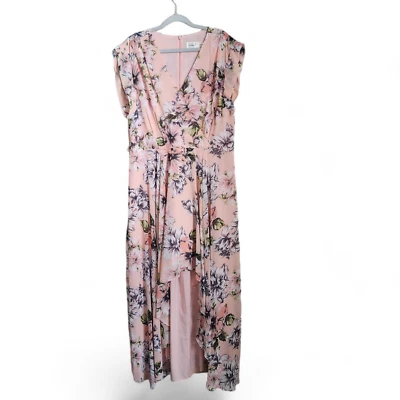 Maxi Vestido Para Mujer Eliza J 18 Rosa Floral Volantes Alto Bajo Rubor Cuello en V Primavera Foto 1 de 4