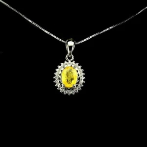 Silver Pendant Yellow Sapphire Genuine Natural Gem Solid Sterling With Chain - Picture 1 of 24