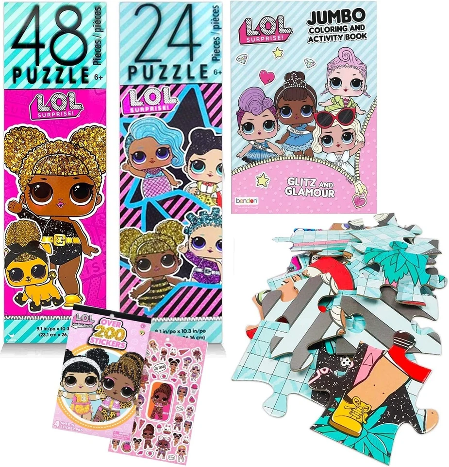 Bundle of LOL Dolls Puzzles Coloring Book and Stickers Jigzaw Puzzle Party Favor - Image 1 of 4